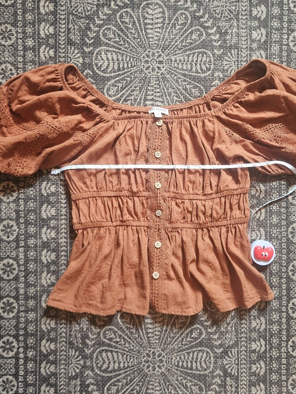 Rust Orange Puff-Sleeve Peplum Blouse Earthbound - Picture 2 of 7